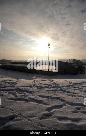 Snow covers the area around Northampton Town's Sixfields Stadium, following overnight snow. Stock Photo