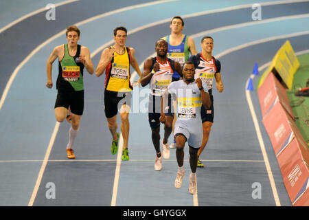 Great Britain's Nigel Levine (centre) on his way to winning the men's 400m final Stock Photo