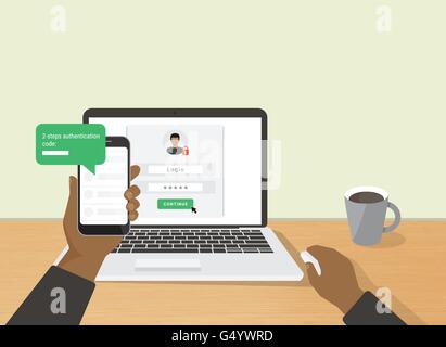 Two steps authentication concept illustration Stock Vector