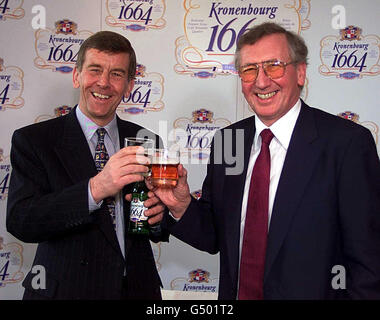 Finance Director of Scottish & Newcastle, Derek Wilkinson (left) and Group Chief Executive of Scottish & Newcastle, Brian Stewart, in the City of London, where it was announced that the brewery is to take over the Kronenbourg brewing business from France's Danone. *S&N has reached an agreement with the French foods group to buy its beer operations over the next three years. The deal will see Kronenbourg come under the same roof as S&N's beer range including John Smith's and Newcastle Brown Ale. Stock Photo