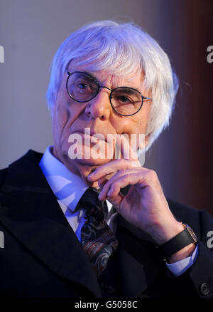 CEO of Formula One Group, Bernie Ecclestone during a press conference to announce a new partnership between Formula One and Tata Communications Limited Group at the Mandarin Oriental, London. Stock Photo