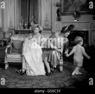 Princess Anne Elizabeth Alice Louise, 67-day-old daughter of Princess Elizabeth and the Duke of Edinburgh, was christened at Buckingham Palace, London. Stock Photo