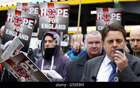 Nick Griffin Leader of the British National Party speaks in Hyde, Greater Manchester. Stock Photo