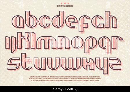 set of pink stamp style alphabet letters over grunge paper texture. vector font type design. modern, bold lettering icons. vinta Stock Vector