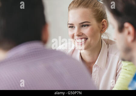 Diverse business people thinking together, close up Stock Photo