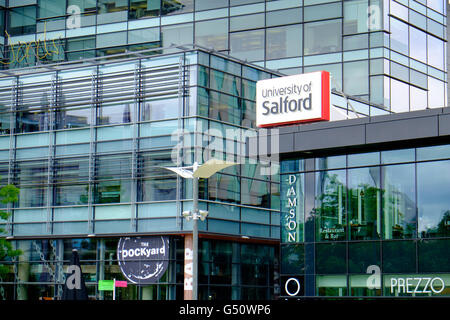 University of Salford sign at MediaCityUK, Salford Quays, UK Stock Photo