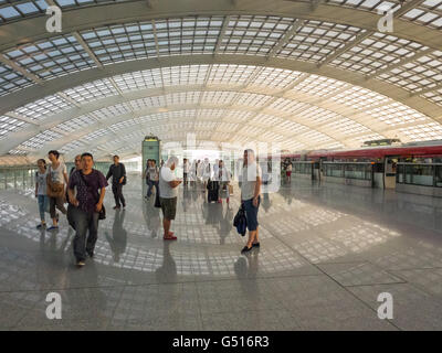 China, Beijing, Hall of the Airport Express station at the International Airport Stock Photo