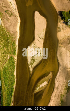 Aerial view, reconstruction of Lippe mouth by Lippeverband, Lippe River, Wesel, Rhine, Ruhr region, North Rhine Westphalia, Stock Photo