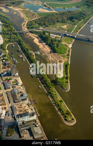 Aerial view, reconstruction of Lippe mouth by Lippeverband, Lippe River, Wesel, Rhine, Ruhr region, North Rhine Westphalia, Stock Photo