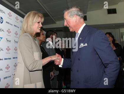 The Prince of Wales speaks with Joanna Lumley OBE during The Prince's Trust and L'Oreal Paris Celebrate Success Awards, at the Odeon Leicester Square in central London. Stock Photo