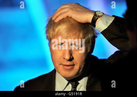 Mayor of London Boris Johnson at King's Cross station in London, where he officially opened the newly refurbished concourse. Stock Photo