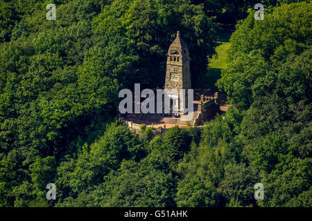 Aerial view, Berger monument Hohenstein, Recreation Park, Lookout, natural stone, Witten, Ruhrgebiet, North Rhine-Westphalia, Stock Photo