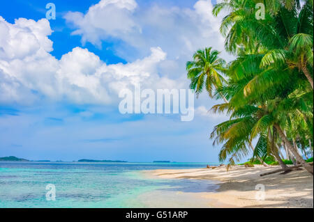 Sand beach on remote tropical island, Banyak Islands, Indonesia, Southeast Asia Stock Photo