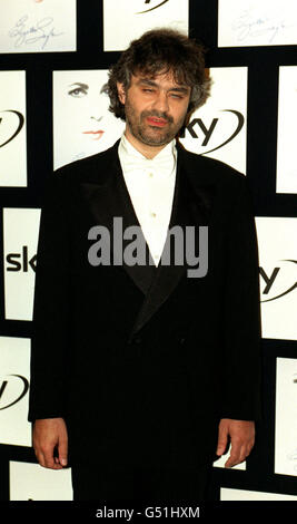 Blind Italian opera star Andrea Bocelli, after performing at a gala charity concert honouring the career, life and fundraising achievement of Dame Elizabeth Taylor at the Royal Albert Hall in London. Stock Photo