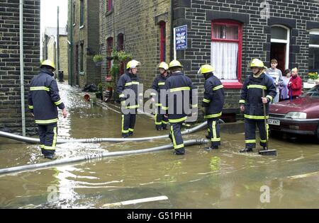 The scene in Todmorden, West Yorkshire following heavy rain which caused flash flooding. Stock Photo