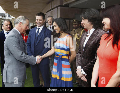 The Prince of Wales officially opens the Ideal Home Show with (left to right) George Clarke, Myleene Klass, Laurence Llewelyn-Bowen, Suzi Perry, at Earl's Court, London. Stock Photo