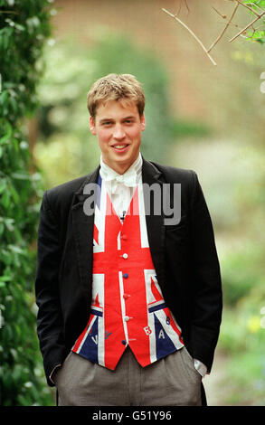 Prince William is in Pop, Eton's small group of 21 elected prefects with a responsibility for a school of 1,280 boys. As a member of Pop, he is allowed to wear a waistcoat of his choice and sponge bag trousers. He has to supervise discipline and can impose small fines. Pop originated in 1811 as a debating society which met in Mrs Hatton's Lollipop Shop (which was on a site adjacent to Gailey's house, on which School Hall now stands). Stock Photo