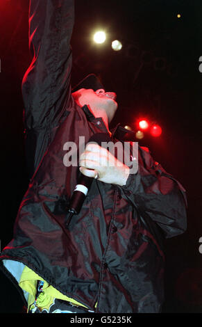 Singer Jimmy Pop Ali of American hip-hop rock band the Bloodhound Gang, performing on stage at the Astoria, London. Stock Photo