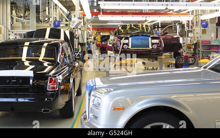 Phantoms in production at the Rolls Royce Motorcars factory at Goodwood near Chichester, West Sussex. Stock Photo