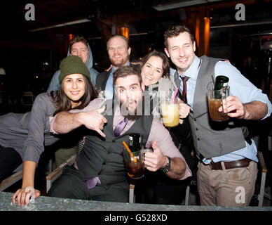 Party goers in the Whistler Village on New year's Eve.  Whistler BC, Canada Stock Photo