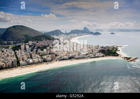 Aerial of the Arpoador, Ipanema and Copacabana beaches Stock Photo