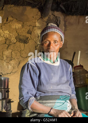 Lesotho, Mokhotlong, Near Sani Pass, Basotho man in his home, Basotho, mountain people in southern Africa Stock Photo