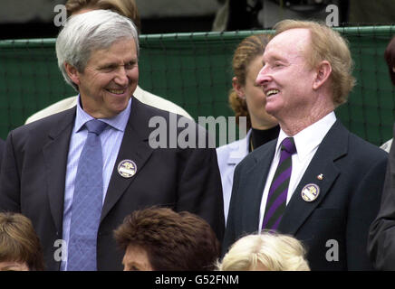 NO COMMERCIAL USE: Former Wimbledon Champions Roy Emerson (left) and Rod Laver talk during the Champions Parade at Wimbledon. Stock Photo