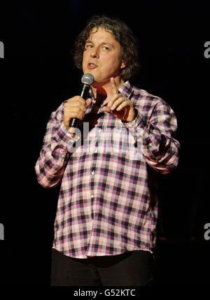 Teenage Cancer Trust evening of comedy - London. Alan Davies on stage during the Teenage Cancer Trust Comedy Night, at the Royal Albert Hall in west London. Stock Photo