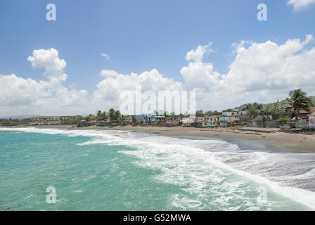 Cuba, Guantánamo, Baracoa, At Malecon, promenade with ballpark in the background of Baracoa Stock Photo