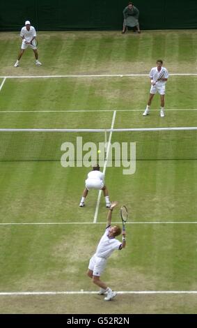 Wimbledon Doubles action Stock Photo