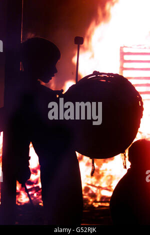 Ulster bonfires boy with drum Stock Photo