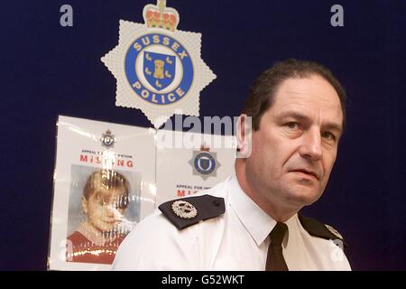 Assistant Chief Constable Nigel Yeo, conducts a press conference at Littlehampton Police Station where he issued a new collect picture of missing eight year old Sarah Payne. Sarah disappeared while playing in a corn field near her grand parent's Worthing home. * The photograph was taken three weeks before her disappearance, making it the most recent picture released of her. Stock Photo