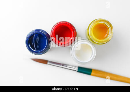 watercolor bottle with paintbrush on white background Stock Photo