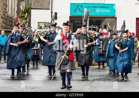 United Kingdom, Scotland, Highlands, Isle of Skye, Portree, Isle of Skye Pipe Band Stock Photo