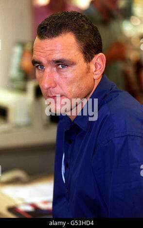 Former footballer turned actor Vinnie Jones, during a promotional tour in London's Oxford Street's Debenham store for British fragrance Penny Black. Stock Photo