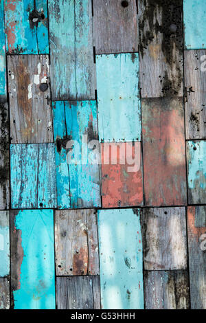 A pattern of distressed wood blocks on a table Stock Photo