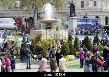 People attend The St George's Day Outdoor Festival in Trafalgar Square, London. Stock Photo