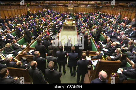General view of the debating chamber during Prime Minister's Questions in the House of Commons, London.