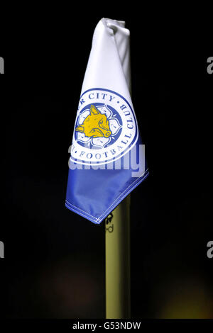 Soccer - npower Football League Championship - Leicester City v Burnley - King Power Stadium. Detailed view of a Leicester City branded corner flag with the club badge on it Stock Photo