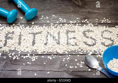 Fitness letters of oatmeal healthy lifestyle abstract concept Stock Photo