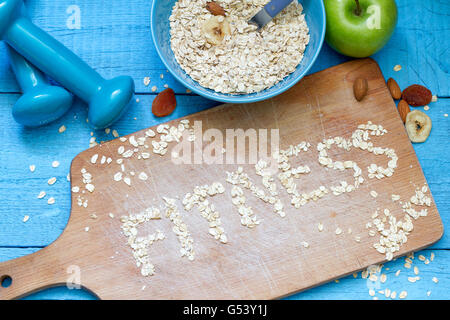 Fitness letters of oatmeal healthy lifestyle abstract concept Stock Photo