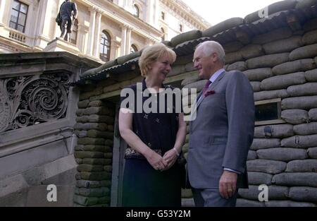 Mary Jean Eisenhower, left, granddaughter of Dwight Eisenhower, meets Winston Churchill, grandson of Britain's wartime prime minister, outside of the Cabinet War Rooms, Whitehall, London. Stock Photo