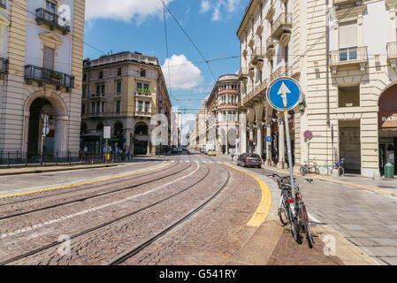 Wide street in Turin city. Stock Photo