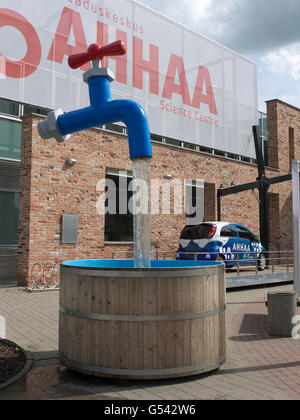 Illusion water tap in front of the Main Entrance of Science Center AHHAA in Tartu, Estonia, EU Stock Photo