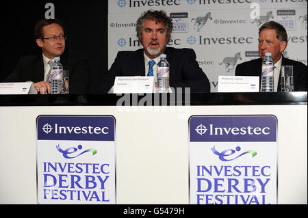 (left to right) Paul Fisher Jockey Club, Raymond Van Niekerk (Investec) and Anthony Cane (Chairman of Epsom Downs Race Course) during the press conference Stock Photo