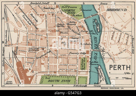 PERTH. Vintage town city map plan. Scotland, 1932 Stock Photo