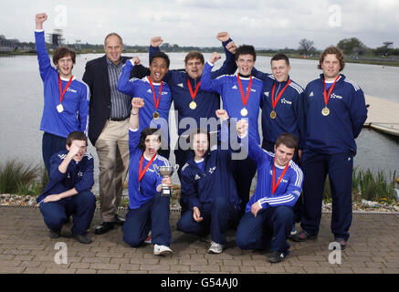 Students from Royal Liberty, Hevering received silver cups from Sir Steve Redgrave after winning the EDF Community Rowing Challenge regatta and race at Eton College Rowing Centre, Dorney Lake - the venue for rowing events in the Olympic and Paralympic Games in 2012. The young rowers were trained by Team EDF members, and Paralympic and Olympic medallists, Tom Aggar and Katherine Grainger in preparation for the day.