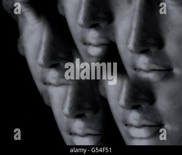 Creative portrait of a Roman sculpture ( multiplied 5 times ). Digitally altered and textured photo- art and illustration. Stock Photo