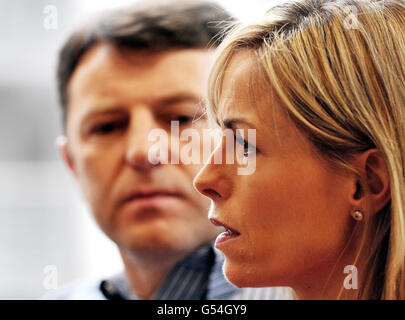 Gerry and Kate McCann whose daughter Madeline disappeared from a holiday flat in Portugal five years ago tomorrow, talk to the Media before a press conference later today, in central London. Stock Photo