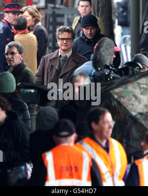 Colin Firth on the set of the film The Railway Man, at B'oness railway station in Falkirk. Stock Photo